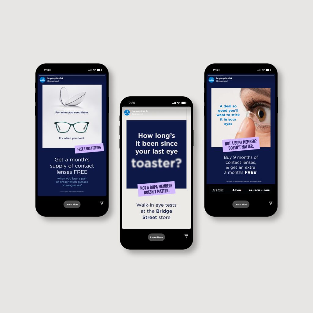 bupa optical eye care optometrist insurance branding marketing creative agency campaign scooter melbourne